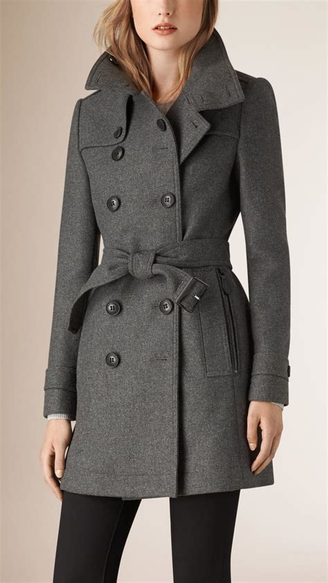 grey burberry brit wool short coat|Burberry double breasted trench coat.